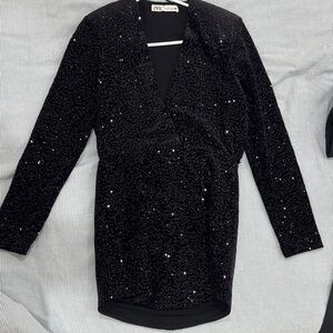 Zara Sparkling Black Wrap Dress